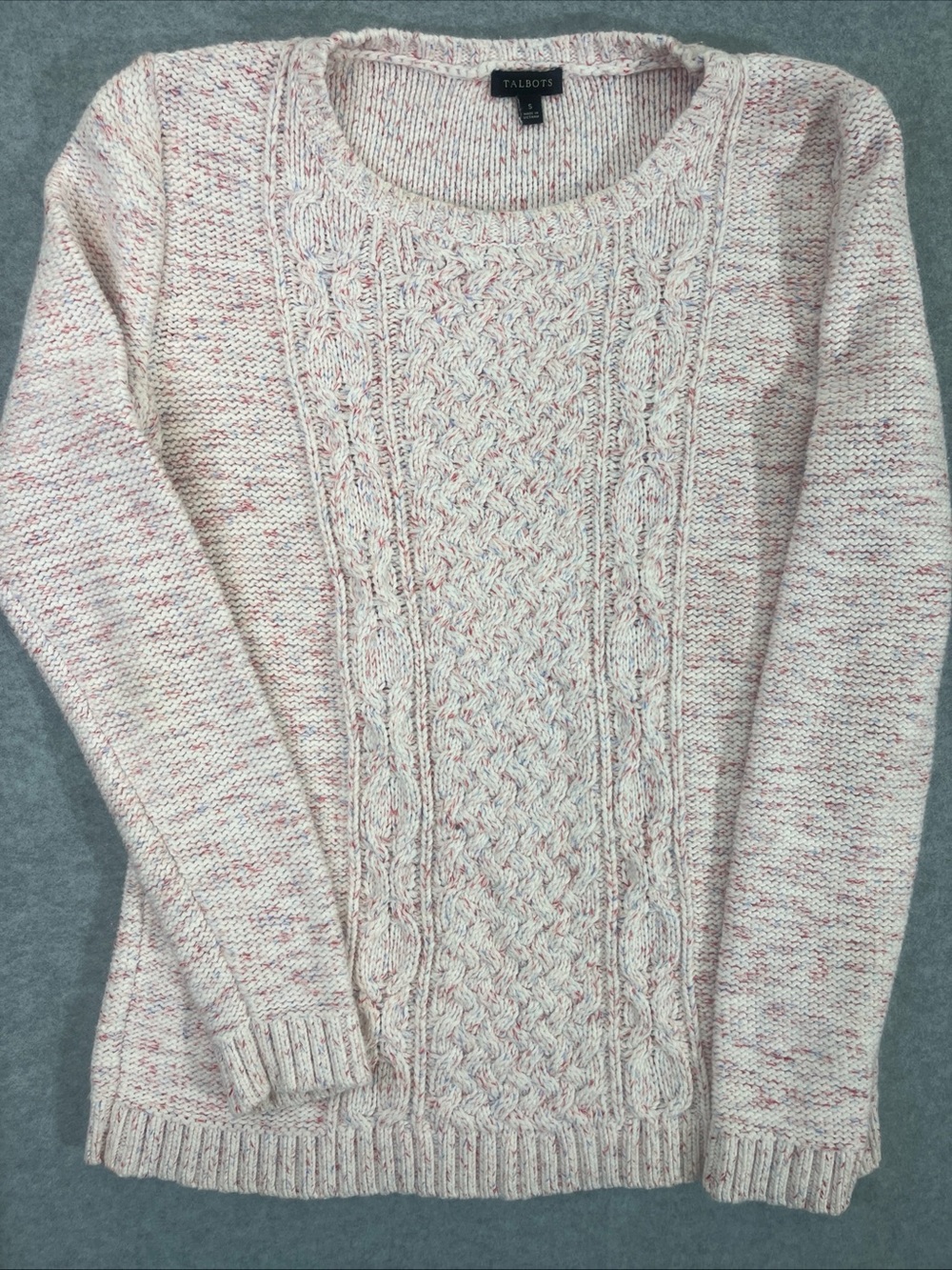 Talbots Sweater Womens Small Pink Marled Cable Knit Pullover Cotton Women’s